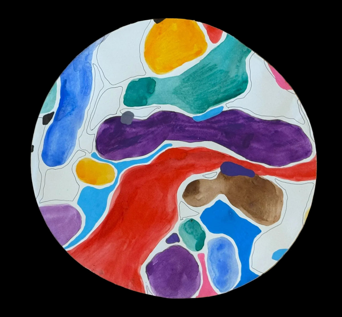 Colorful abstract painting on a circular paper